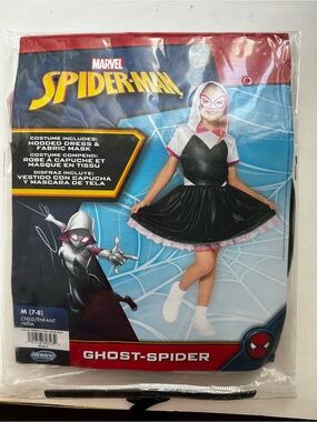 Marvel Ghost-Spider Kids Hooded Dress Costume Black, Pink & White Girl’s Medium